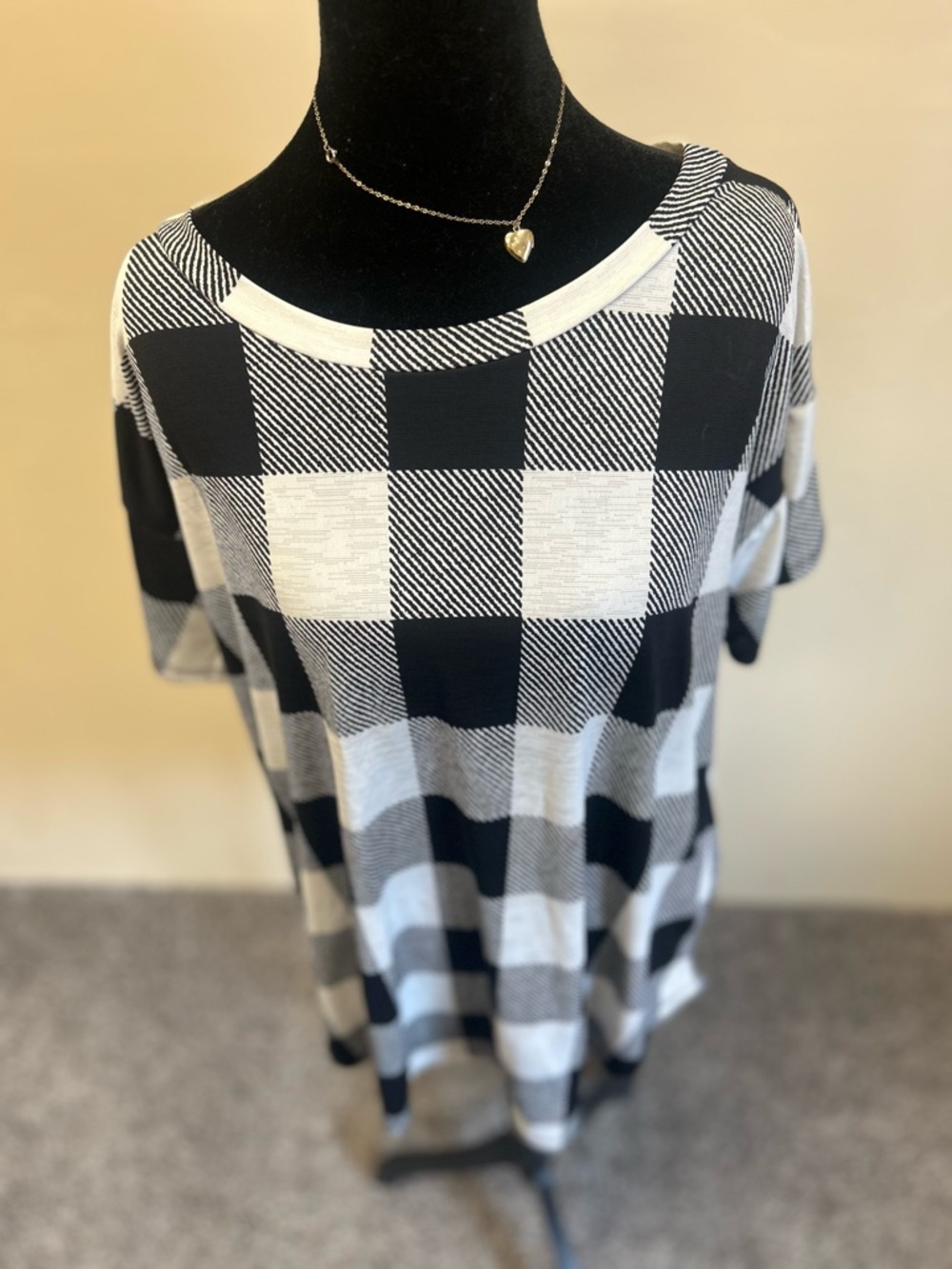 Sew In Love Black & White Buffalo Check Short Sleeve Shirt NWOT